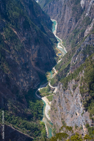 Fototapeta Landscape view of Balagezong national park in Shangri-la, China, view from top of mountains, beautiful place for travel, the bottom is big river