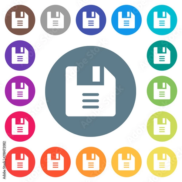 Obraz File options flat white icons on round color backgrounds