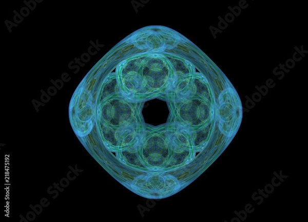 Fototapeta Abstract colorful blue fractal pattern on black background. Fantasy fractal texture. Digital art. 3D rendering. Computer genenerated image.