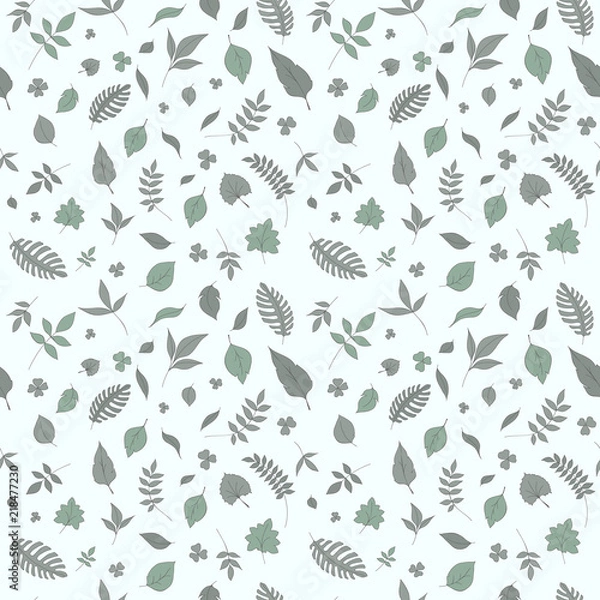 Obraz Seamless leaves pattern. Vector illustration. Simple colored ornament for leaflets. Hand drawn doodles.