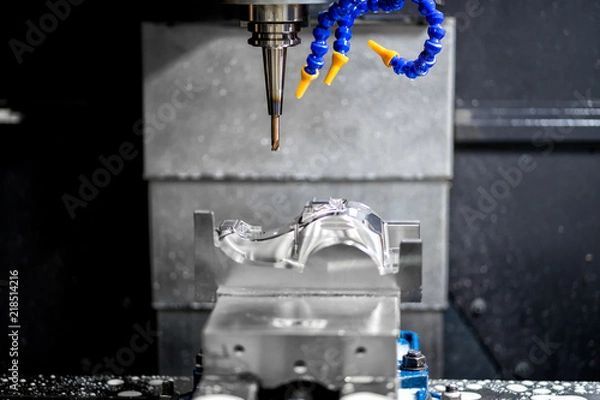 Obraz High precision CNC machining center working, operator machining automotive sample part process in factory
