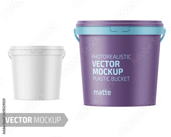 Fototapeta White matte plastic bucket with lid mockup.