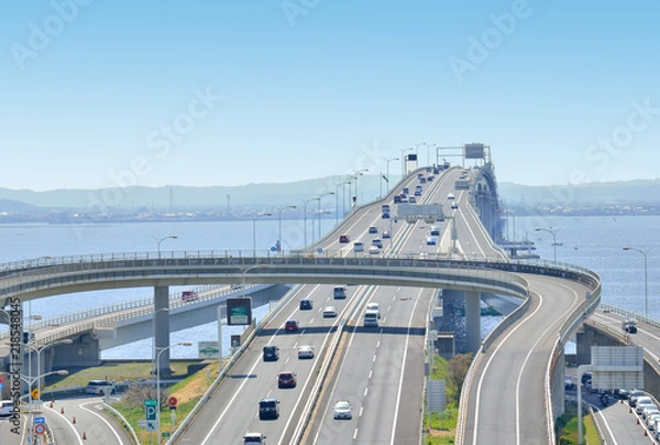 Obraz 海ほたるパーキングエリアから見える東京湾アクアライン（千葉県木更津市）