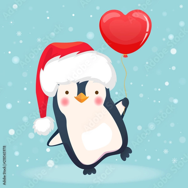 Fototapeta penguin holding balloon