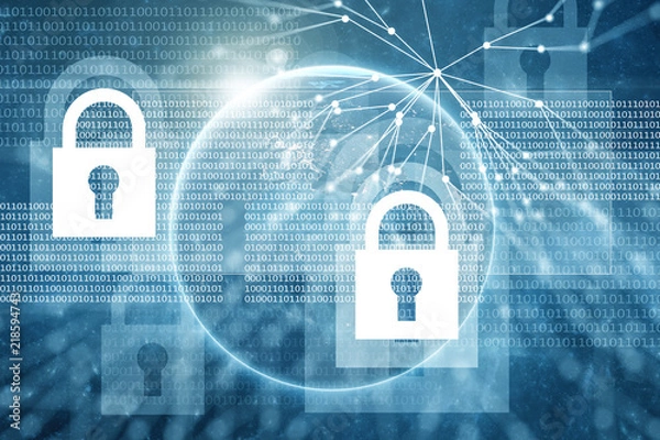 Fototapeta Abstract security concept mixed media in blue