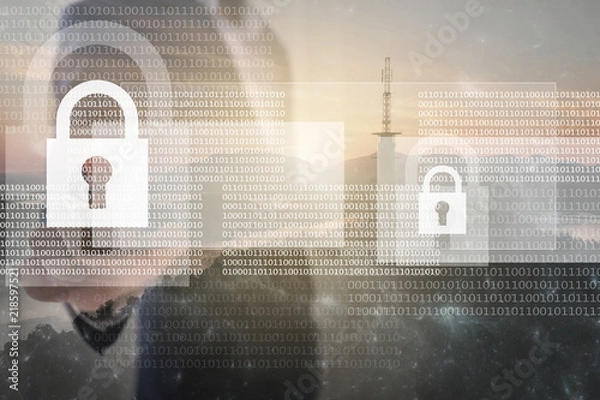 Fototapeta Abstract security concept mixed media in yellow