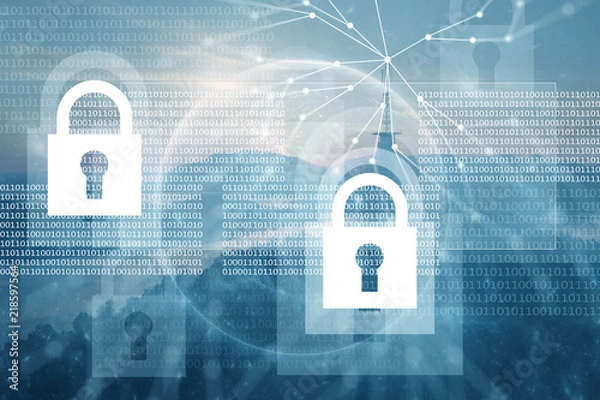 Fototapeta Abstract security concept mixed media in blue