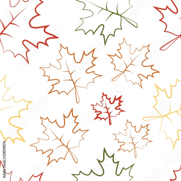 Fototapeta A seamless pattern of a maple leaf with multicolored contours without pouring.