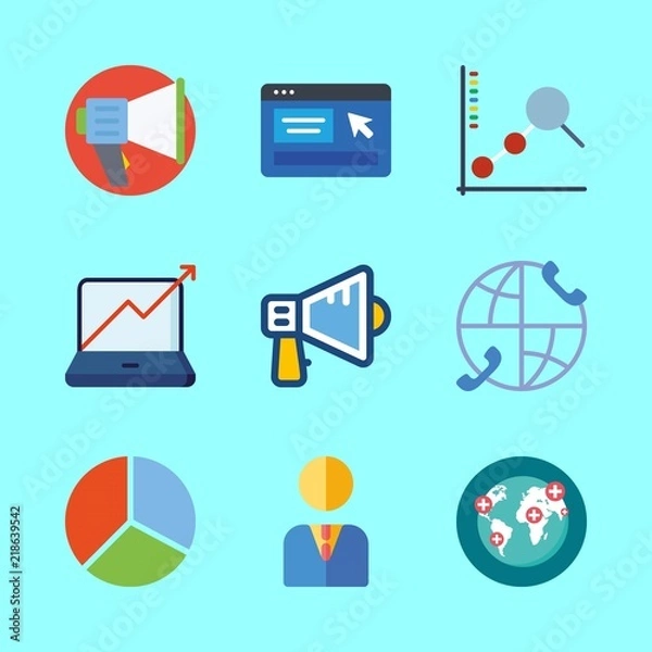 Fototapeta marketing vector icons set. pie chart, worldwide, line chart and manager in this set
