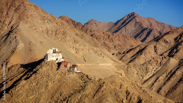 Fototapeta Panoramic view of mountain range and Leh palace