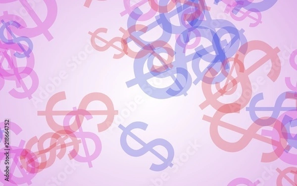 Fototapeta Multicolored translucent dollar signs on white background. Red tones. 3D illustration
