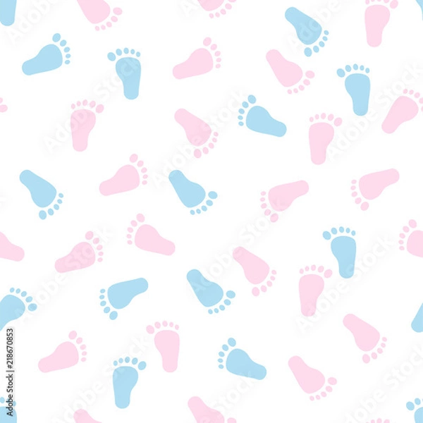 Obraz Seamless pattern with baby footprint, background, texture. vector illustration.