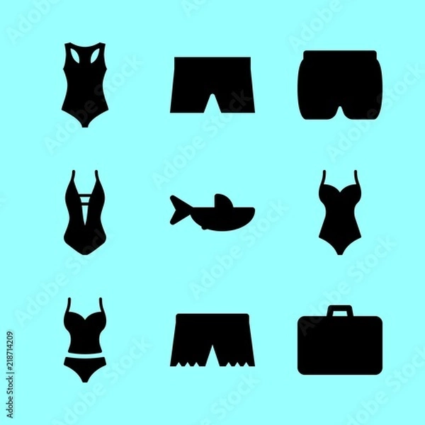 Fototapeta beach vector icons set. shark, suitcase, swimsuit and short in this set