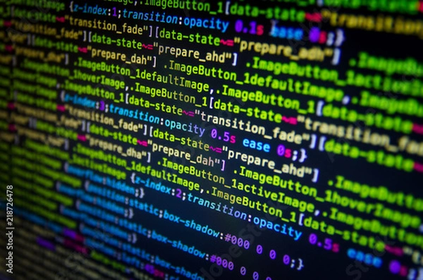 Fototapeta Desktop source code and Wallpaper by Computer language with coding and programming.