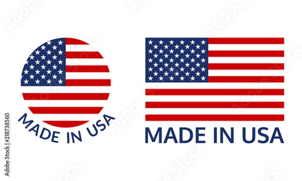 Fototapeta Made in USA logo or label set. US icon with American flag. Vector illustration.