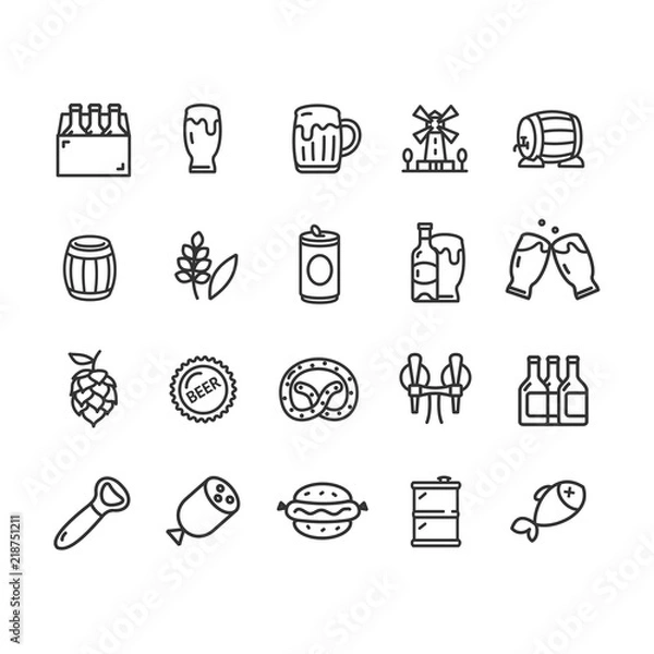 Fototapeta Beer and Oktoberfest Signs Black Thin Line Icon Set. Vector