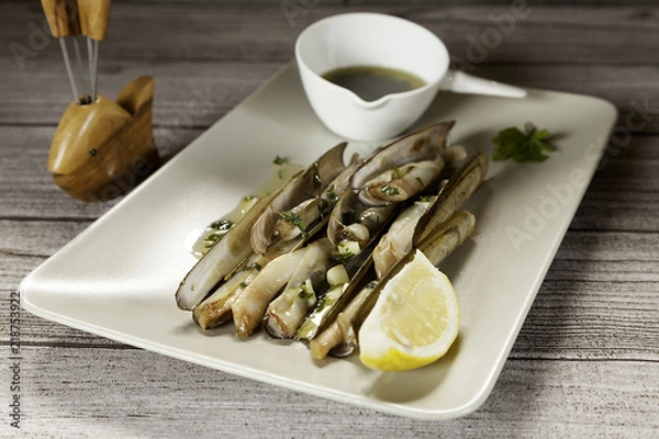 Obraz razor clam on wood