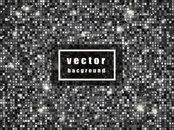 Obraz Glittering silver Texture. Vector bright shiny mosaic. Abstract background.