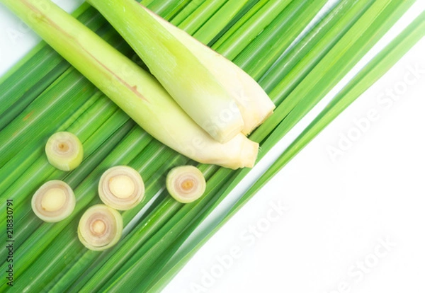 Obraz Lemon grass and leave on white background