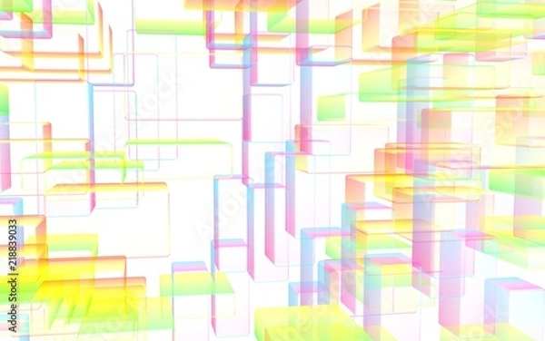 Obraz Colorful abstract digital and technology background. The pattern with repeating rectangles. 3D illustration