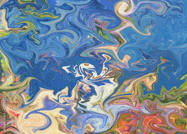 Obraz Beautiful shine impressionist artwork. Marbled abstract design. Swirl decor elements. Fantasy art. Marble background. Liquid painting, Graphic drawing. Artistic bright smooth texture. Visual fine art.