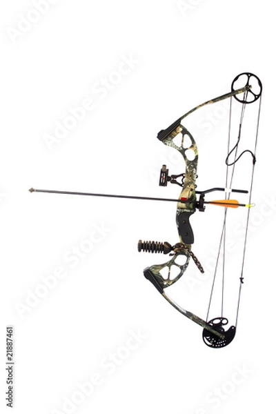 Fototapeta Modern compound bow and arrow isolated on white background
