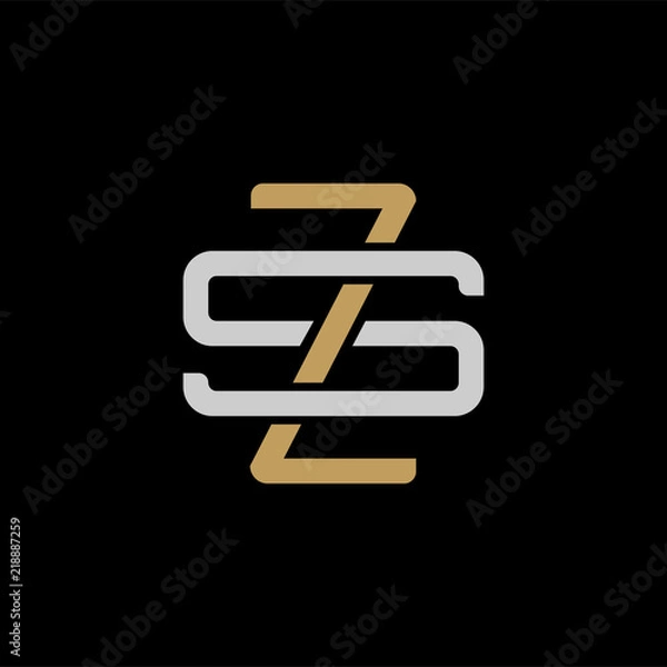 Fototapeta Initial letter S and Z, SZ, ZS, overlapping interlock logo, monogram line art style, silver gold on black background