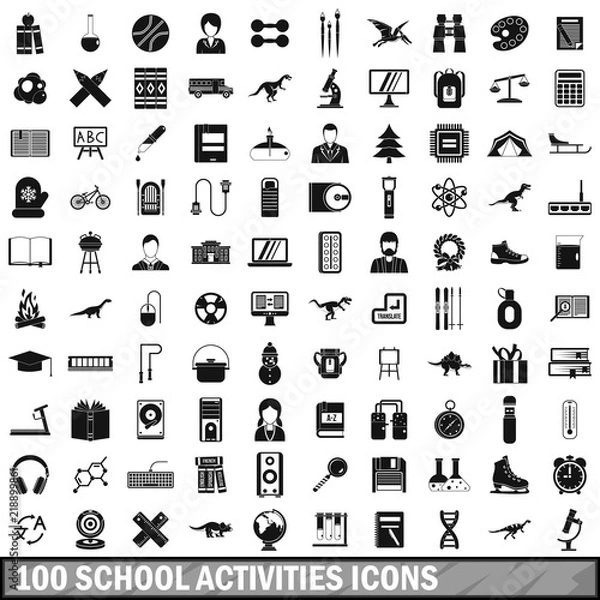 Fototapeta 100 school activities icons set in simple style for any design vector illustration