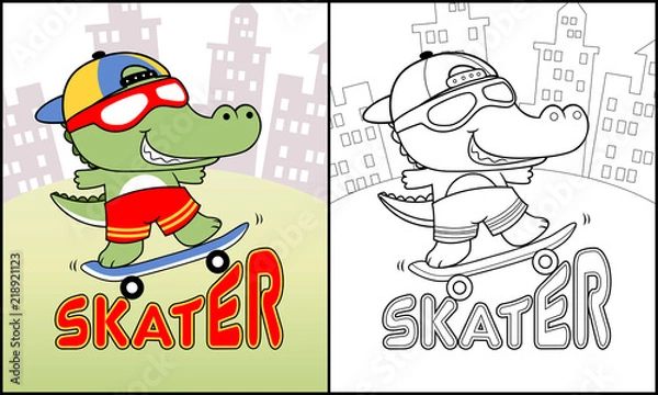 Fototapeta Coloring book vector with skateboarder cartoon
