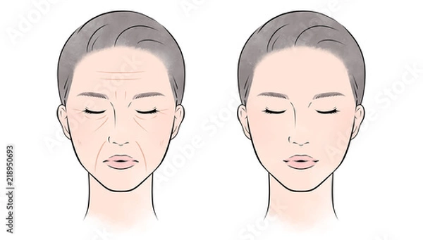 Obraz シワのある女性、ない女性