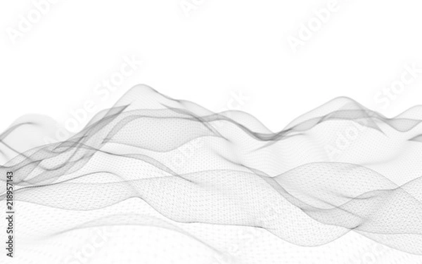 Fototapeta Abstract landscape on a white background. Cyberspace grid. Hi-tech network. 3d technology illustration