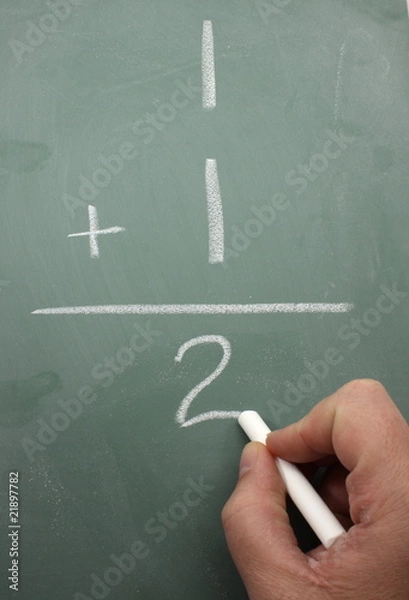 Obraz One plus One equals Two on Blackboard