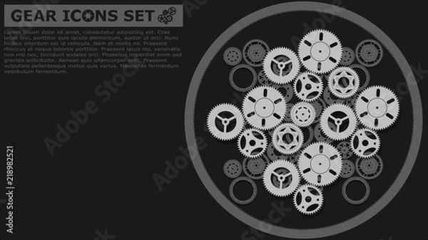 Fototapeta Simple flat style icons vector illustration. Gears background.