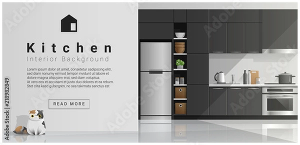 Obraz Scena wewnętrzna domu, nowoczesne tło kuchni, wektor, ilustracja