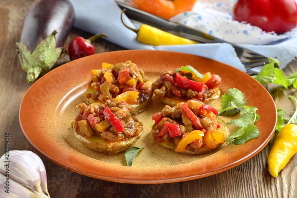 Fototapeta Tombet - roast potatoes with vegetable sauce