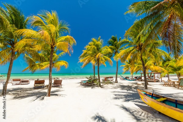 Obraz Ustawienie tropikalnej plaży na Isla Holbox w Meksyku