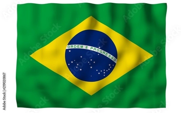 Obraz Waving flag of Brazil. Ordem e Progresso. Order and progress. Rio de Janeiro. South America. State symbol. 3D illustration