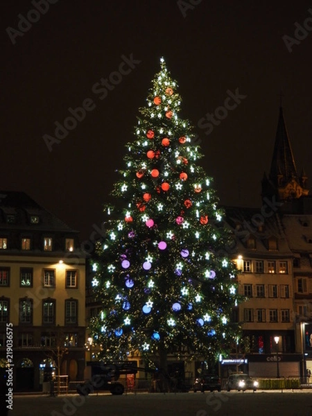 Fototapeta Christmas tree decorated with lights in Strasbourg