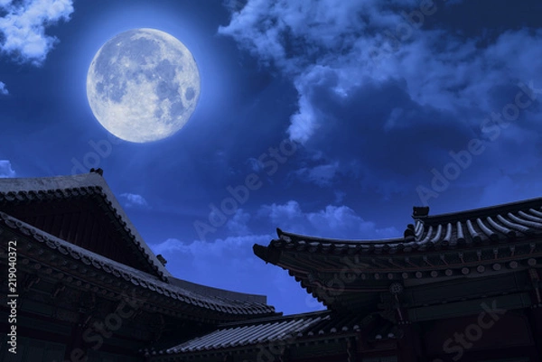 Fototapeta A full moon can be seen in Chuseok, Korea's Thanksgiving Day.