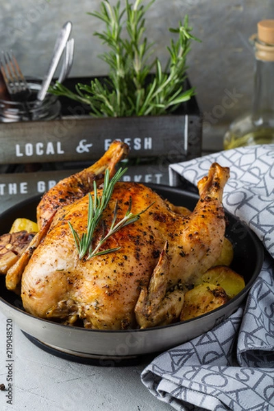 Obraz Roasted chicken on a pan