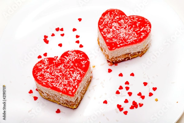 Obraz two heart-shaped cakes on the plate