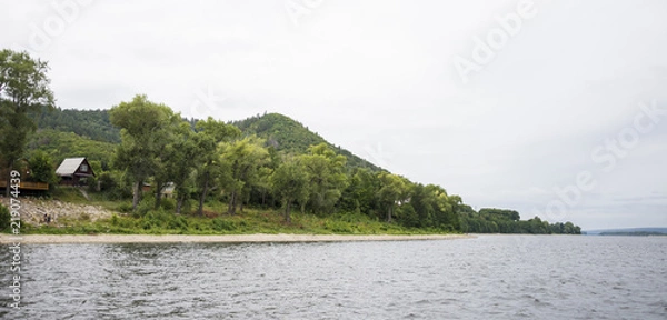 Fototapeta View of the Zhiguli mountains in the Samara region, Russia. Cloudy day, August 10, 2018