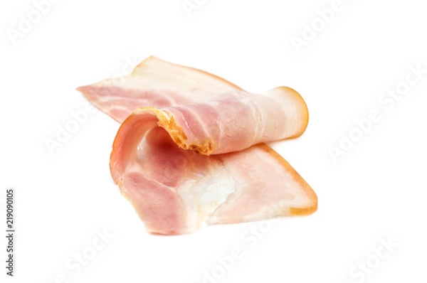 Obraz A piece of thin bacon on white background.