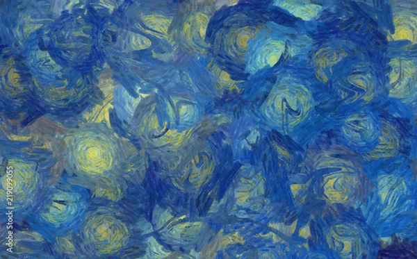 Fototapeta Impresjonistyczna abstrakcja malarska w stylu Vincenta Van Gogha. Miękkie pociągnięcia pędzlem. Jasne pastelowe kolory. Malarstwo abstrakcyjne tło. Sztuka nowoczesna lub współczesna. Ręcznie rysowane artystyczny wzór.