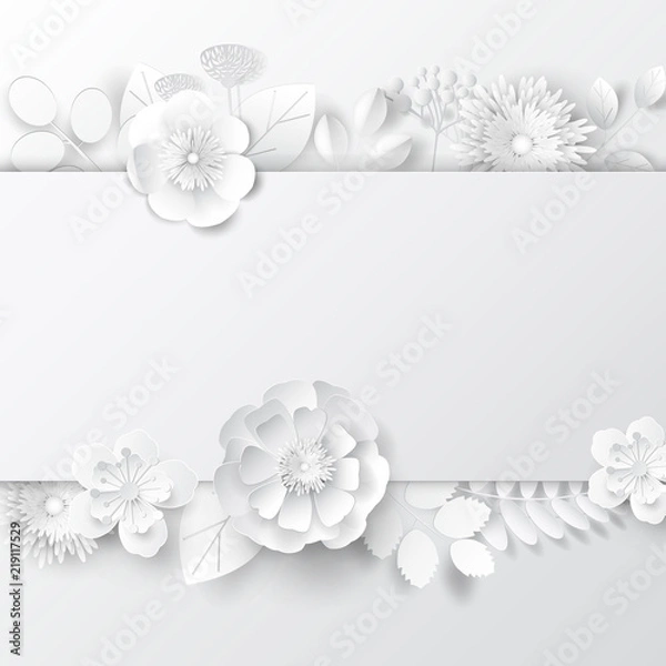 Obraz Paper art flowers background. Vector stock.
