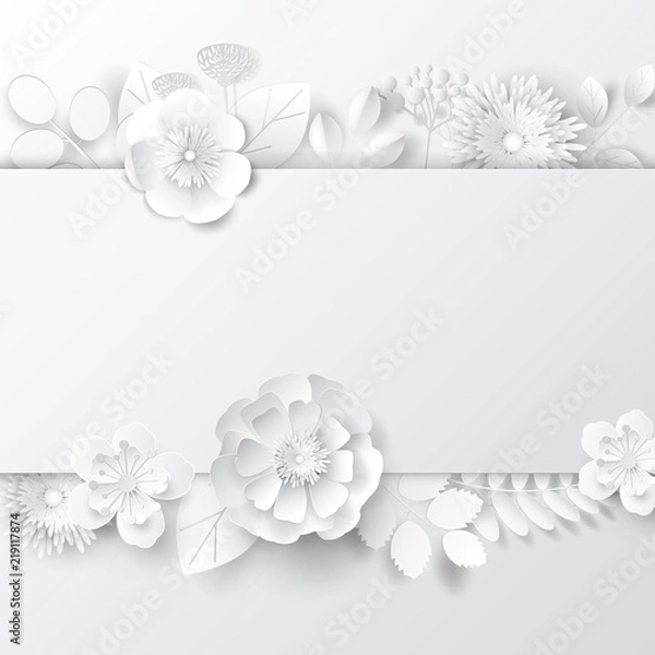 Fototapeta Paper art flowers background. Vector stock.