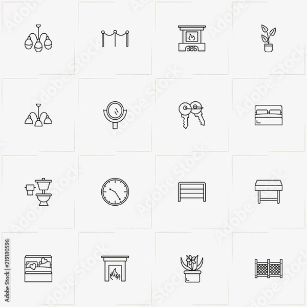Fototapeta Home line icon set with bed, table  and toilet