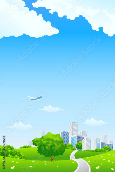 Obraz Green landscape with city