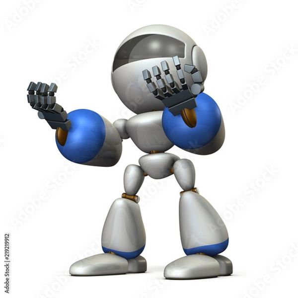 Fototapeta パワーアップして両手を突き上げ興奮するロボット