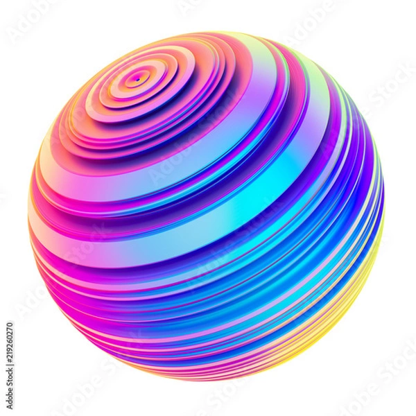 Fototapeta Holographic abstract twisted shape ribbed sphere design element